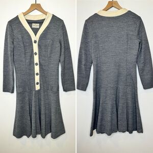True Vintage Mod Boho 60's GoGo Dress Gray White Square Buttons Burt Stanley CA